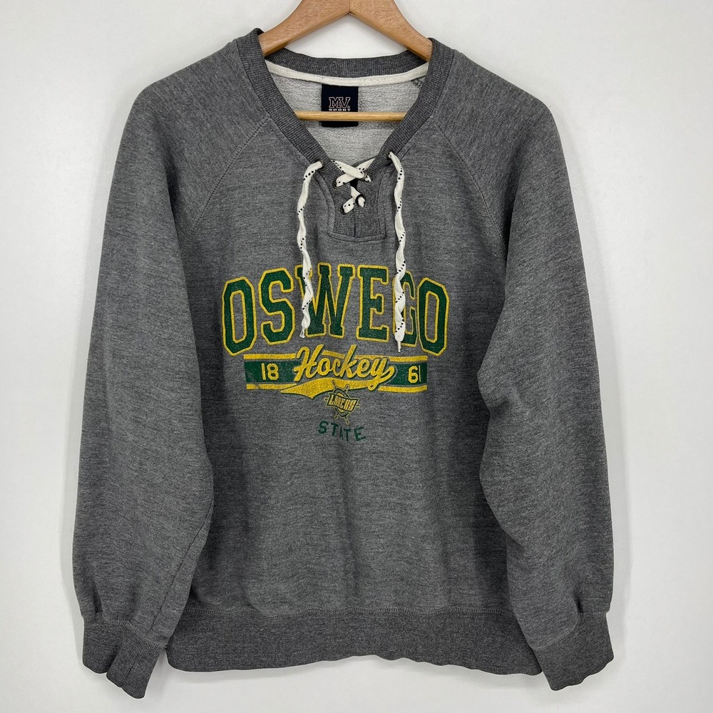MV Sport Oswego Lakers Hockey Lace Up Sweatshirt Mens Large Grey